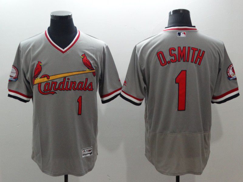 Men St.Louis Cardinals #1 O.Smith Grey Elite Throwback MLB Jerseys->st.louis cardinals->MLB Jersey